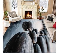Générique Noir Tapis de Salon Nature 140 x 200 cm, Tapis Lavables Zen Plage Galets, Antidérapant Poils Ras Doux pour Chambre et Salle des Enfants, Moquette Décoration Intérieure