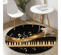 Générique Noir Tapis Rond 120 cm Rond,Antidérapant Lavable en Machine pour Salon - Minimalisme Notes De Musique Touches De Piano Tapis Thèmes Imprimé pour Salle à Manger Chambre