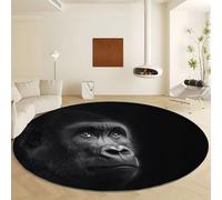 Générique Noir Tapis Rond Lavable en Machine Ø 90 cm Tapis Doux Pile Courte Anti Slip - Moquette Interieur Style Photographie Animal Gorille pour Décoration Salon Chambre Chambre d'enfant