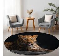 Générique Noir Tapis Rond Lavable en Machine 60 cm, Animaux Léopard Rochers - Tapis Rond imprimé antidérapant à Poils Courts pour Salon, Chambre d'enfant, décoration de Chambre