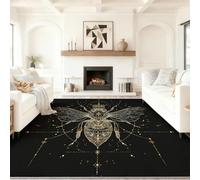 Générique Noir Tapis Salon 120 x 180 cm, Antidérapant Et Lavable en Machine Tapis, Poil Ras Bohême Bien Animal Abeille Tapis pour Exterieur Interieur Chambre Salle À Manger Bureau
