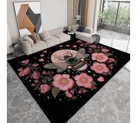Générique Noir Tapis Salon Abeilles Fleurs Style Gothique Modèle 120 x 170 cm Lavable en Machine Super Doux et Antidérapant Tapis Décoratif Salon Doux Poil Court pour Chambre Adulte, Salle à Manger