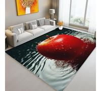 Générique Noir Tapis Salon Moderne 80 x 150 cm, Lavable en Machine et Antidérapant Grand Tapis - Photographie Pomme Rouge Gouttelettes d'eau pour Chambre Adulte Salle à Manger Cuisine