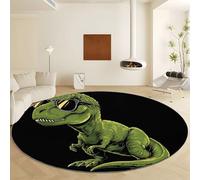 Générique Noir Tapis Salon Rond Lavable en Machine Ø 180 cm, Tapis Pile Courte Confortable Douce - Moquette Interieur Antidérapant Tyrannosaure Rex Animal Cartoon pour Décoration de Salon Chambre