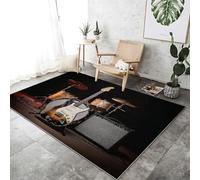 Générique Noir Tapis Vintage pour Salon 100x150 cm, Rétro Guitare Stéréo Batterie Tapis Lavables avec Dos Antidérapant, Carpette à Poils Courts pour Cuisine Salle à Manger Bureau et Chambre