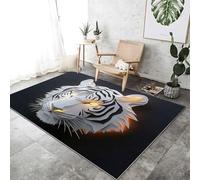Générique Noir Tapis Vintage pour Salon 140x200 cm, 3D Tête De Tigre Tapis Lavables avec Dos Antidérapant, Carpette à Poils Courts pour Cuisine Salle à Manger Bureau et Chambre