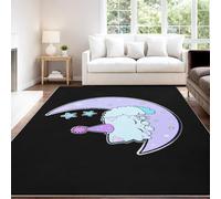 Générique Noir Violet Tapis Salon 140 x 200 cm, Antidérapant Et Lavable en Machine Tapis, Poil Ras Minimaliste Mignon Stickers Artistique Lune Chapeau de Fête Chat Tapis pour Chambre de Fille