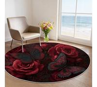 Générique NoirTapis Rond,Lavable en Machine Antidérapant pour Salon et Chambre à Coucher - Style Gothique Fantastique Papillons Roses Rouges Tapis Rond 180 cm Rond