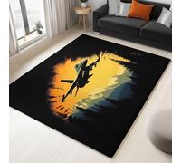 Générique NoirTapis Salon 140 x 200 cm, Thème Militaire Forêt Montagnes Avions Lavable en Machine Tapis Antidérapant à Poils Courts - Facile à Entretenir pour Salon Salle à Manger Bureau à Domicile