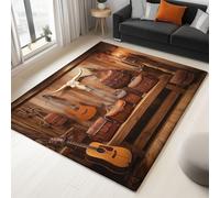 Générique NoirTapis Salon 80 x 150 cm, Thème Rétro Décoration Western Lavable en Machine Tapis Antidérapant à Poils Courts - Facile à Entretenir pour Salon Salle à Manger Bureau à Domicile