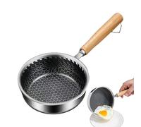 Générique Non Stick Frying Pan - Wooden Handle Skillet Grill Pan | Stainless Steel Mini Pot With Pour Spout For Eggs Fish Vegetables Meat Cooking FryPan For Home Kitchen