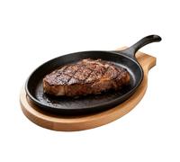 Générique Nonstick Cast Iron Skillet, Heavy Duty Pan with Wooden Tray, Even Heat Distribution for Indoor and Outdoor Cooking, BBQ, Grill, Stove, Meat, Steak, Fish, Kitchen, Party