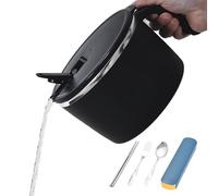 Générique Noodle Bowl - 1350ml Double Wall Stainless Steel Pasta Cooker | Lid And Handle Included | Bowl With Chopsticks And Drain Rack For Office College Dorm Room Camping RV Hiking Travel