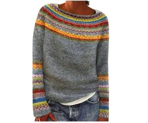 Générique Norvégien Pull Femme Vintage Hiver Chic Jacquard Chaud Pullover Doux Tunique Manches Longues Haut Élégant Décontracté Mode Automne Sweater Grande Taille Oversize Motif Top Noël Sweater