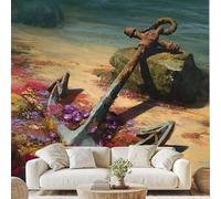 Générique Nostalgique Rouillé Ancre Pierre Papier Adhesif Fleurs Coloré Plage Mural Naturel Mer Papier Peint 3D Effet 500x280 cm pour Salle de Bain Salon Chambre