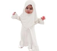 Générique Nouveau-né Bébé Fille Vêtements Musulmans pour Enfants Abaya à Manches Longues avec Hijab Islamique Kaftan Robe de Prière Musulmane Abaya Manches Longues Kaftan Maxi Islamique 0-6 Ans