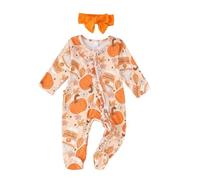 Générique Nouveau NéE Halloween Ensemble BéBé GarçOn Fille Animé Barboteuse à Manches Longues Combinaison Costume Halloween Bebe Citrouille Imprimé Combinaisons Enfant Combinaison Pyjama 0-6 Mois