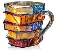 Générique Nouveau Painted Book Mug, Handmade Coloring Glass Stacked Book Coffee Mugs, Novelty Unique Colorful Books Stack Shaped Coffee Cup Gifts for Books Lovers Readers Librarians Writers