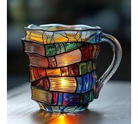 Générique Nouveau Painted Book Mug, Handmade Coloring Glass Stacked Book Coffee Mugs, Novelty Unique Colorful Books Stack Shaped Coffee Cup Gifts for Books Lovers Readers Librarians Writers