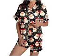 Générique Nouveau Solide Glace Soie Pyjamas Femmes Maison Costume Rose imprimé Mode Mince Pyjamas Quatre pièces Ensemble pour Toutes Les Saisons (Khaki, M)-3