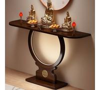 Générique Nouvelle Altar Table en Bois Massif De Style Chinois, Console D'entrée Étroite avec Cadre Rond Et Lumière LED, pour Le Hall du Couloir Salon l'espace Méditation(100cm/39.4in)