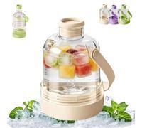 Générique Nouvelle bouteille d’eau transparente multifonction 2026 Machine à glace avec bac à glace, tasse de café glacé portable sans contact, bouteille 2-en-1 glacée avec poignée (Beige)