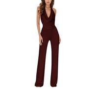 Générique Nouvelle Combinaison Femme Élégante Sans Manches, Tenue de Soirée, Combi-Pantalon Chic et Tendance avec Col Licou et Paillettes pour Occasions Spéciales(Red, XXL)