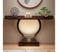 Générique Nouvelle Table D'entrée en Bois Massif De Style Chinois, Console Étroite avec Cadre Rond Et Lumière LED Intégrée, pour Salon, Couloir, Hall, Derrière Le Canapé D'autel(100cm/39.4in)