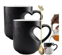 Générique Nouvelle Tasse En Céramique Magique À Couleur Changeante En Forme De Cœur, Forme De Cœur Avec Réaction Thermique, Verres En Céramique Avec Poignée Ergonomique(2 Pcs)