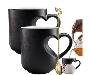 Générique Nouvelle Tasse En Céramique Magique À Couleur Changeante En Forme De Cœur, Forme De Cœur Avec Réaction Thermique, Verres En Céramique Avec Poignée Ergonomique(2 Pcs)