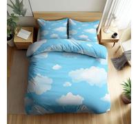 Générique Nuages De Dessins Animés Housse de Couette Bleu 90 x 200 cm, Parure de Lit Adulte 1 Personne en Microfibre Housse de Couette avec 1 Taie d'oreiller 65x65 cm