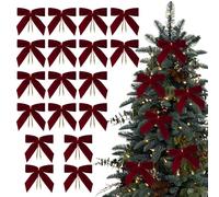 Générique Nœuds De Noël en Velours | 24 Pièces Décoration Saisonnière Rouge Vintage,Nœuds d'emballage et Lien pour Guirlande Décorative - pour Sac À Bonbons, Loisirs, Fête, Mariage, Maison,