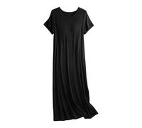 Générique Nuisette Femme Coton Noire Vêtements Été, Nuit, Plage, Maison Robe Transparente Jupon pour Kimono Jupe Grande Taille Chemise De Nuit sous Manches Courtes Ete c-Le Noir XL