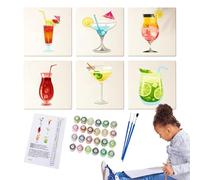 Générique Numbers Cocktail Paint,hand Painted Oil Painting Set, 6 Piece Paint By Numbers Kit For Adults, Brush And Acrylic Paints Included, 5.91x5.91 Inches,home Wall Decor