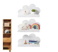 Générique Nursery Floating Shelves (3 Pieces) - Cloud Pattern Wall Mounted Floating Decor | White PVC Wood Board 29.5x9.4x15cm Shelves | for Room Kids Bedroom Living Room Book Toy Storage