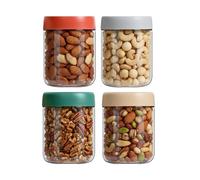 Générique Oats Container | 450ml Airtight Glass Jars with Lids | 4 Pieces Wide Mouth Oats Storage | for Fruit Veggies Sauce Snack Chia Pudding Cereal Yogurt Beans Milk Soup Meal Prep