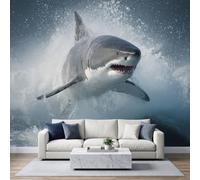 Générique Océan Aventure Papier Peint Photo Mural 150 x 105 cm | Papier Peint Panoramique Requin Sautant Hors de L'Eau Vagues pour Salon Chambre D'enfant Murale Décoration Intérieure