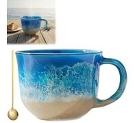 Générique Ocean Breeze Glass Mug, 11oz Gradient Blue to Beige Coffee Mug, Sea Themed Glassware with Comfortable Handle for Hot Tea,Cocoa, Gift for Women Men
