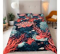 Générique Ocean Single Duvet Cover Fish Reversible Bedding Sets, Soft Microfiber Single Quilt Cover with Zipper Closure and 2 Pillowcase 50x75 cm for Kids Teens Adults 14YW