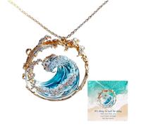 Générique Ocean'S Oath Jewelry Set,Ocean's Oath Boho Blue Ocean Wave Inspirational Jewelry Gift,Summer Blue Ocean Wave Adjustable Necklace Earrings Ring Vacation Beach Jewelry Accessory (Necklace)