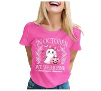 Générique Octobre Rose 2025 Femme Ruban De Sensibilisation Cancer Sein T-Shirt Manches Courtes du Sein T - Shirt À Manches Courtes Casual Breast Cancer Print pour Femme