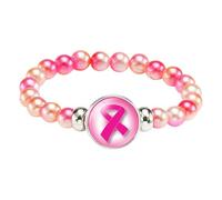 Générique Octobre Rose Bracelets Perlé pour Femme Ruban Rose Bracelet d'inspiration Élastique pour la Sensibilisation au Cancer du Sein Elegant Ornements Accessoires pour La Décoration Charité