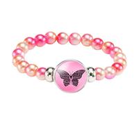 Générique Octobre Rose Bracelets Perlé pour Femme Ruban Rose Bracelet d'inspiration Élastique pour la Sensibilisation au Cancer du Sein Elegant Ornements Accessoires pour La Décoration Charité