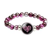 Générique Octobre Rose Bracelets Perlé pour Femme Ruban Rose Bracelet d'inspiration Élastique pour la Sensibilisation au Cancer du Sein Elegant Ornements Accessoires pour La Décoration Charité
