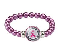 Générique Octobre Rose Bracelets Perlé pour Femme Ruban Rose Bracelet d'inspiration Élastique pour la Sensibilisation au Cancer du Sein Elegant Ornements Accessoires pour La Décoration Charité