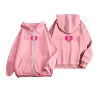 Générique Octobre Rose Cancer du Sein Pull Court Chaud de Sport Décontracté en Polaire avec Cordon Serrage et Fermeture Éclair Mensuelle la Prévention des Femmes Plaid Sweat Capuche pour Femme