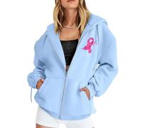 Générique Octobre Rose Cancer du Sein Pull Court Chaud de Sport décontracté en Polaire avec Cordon Serrage et Fermeture éclair mensuelle la prévention des Femmes Plaid Sweat Capuche pour Femme