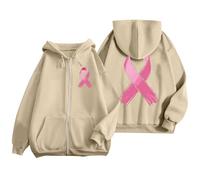 Générique Octobre Rose Cancer du Sein Pull Court Chaud de Sport décontracté en Polaire avec Cordon Serrage et Fermeture éclair mensuelle la prévention des Femmes Plaid Sweat Capuche pour Femme