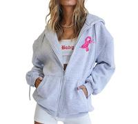 Générique Octobre Rose Cancer du Sein Pull Court Chaud de Sport décontracté en Polaire avec Cordon Serrage et Fermeture éclair mensuelle la prévention des Femmes Plaid Sweat Capuche pour Femme
