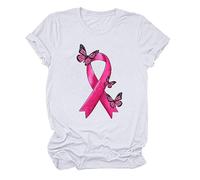 Générique Octobre Rose Femmes éTé Manches Courtes T - Shirt Coton Col Rond Manches Courtes, Femmes Cancer du Sein T - Shirt 2049 Rose Ruban Papillon Imprimé Mode Casual Shirt